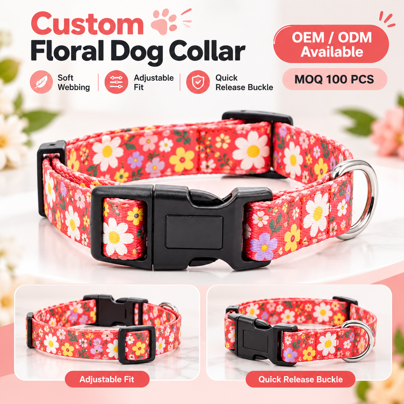 Yihong C-097 adjustable floral dog collar with quick-release buckle
